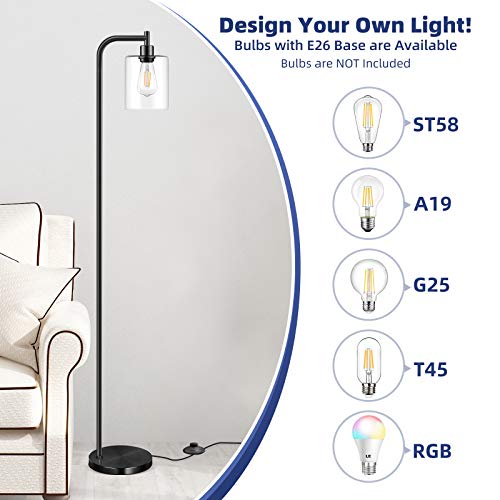 Industrial Floor Lamp with Hanging Glass Shade Black Farmhouse Indoor Pole Light with Edison E26 Base Vintage Rustic Standing Tall Lighting for Living Room Bedroom Office( Bulb Not Included)