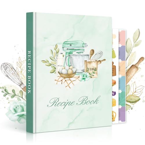 Lanpn A5 Livro de Receitas Para 70 Receitas, O Meu Caderno de Receitas Capa Dura, Receituário de Cozinha para Escrever, Recipe Journal Book, Cadernos para Receitas de Cozinha em Branco, Verde, Inglês