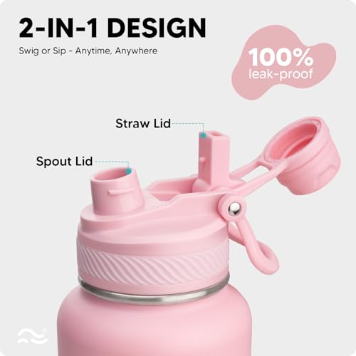 Image of Swigina [2-IN-1 LID] Insulated Water Bottle with Silicone Boot (36hrs Cold /18hrs Hot) - DIY Stickers, Leakproof, BPA Free, 40 oz