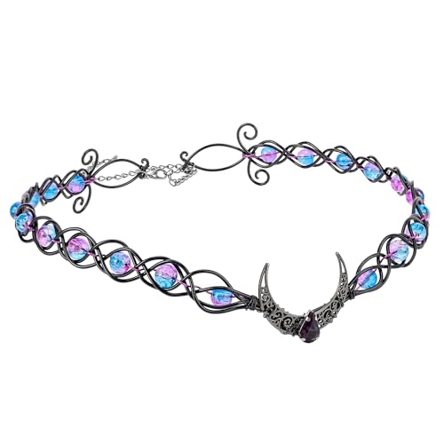 CoTeeZa Viking Celtic Beaded V-Shaped Crown Medieval Purple Moon Headpiece