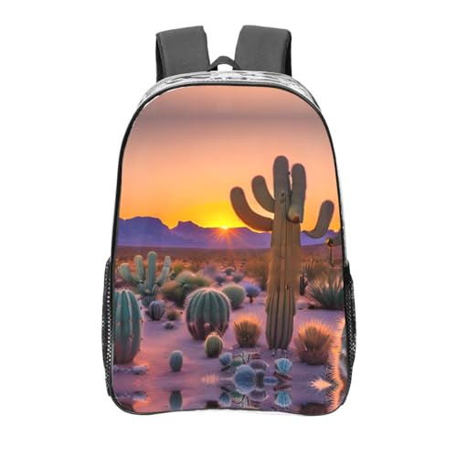 Sac à dos transparent avec poches imprimé cactus désert noir