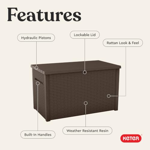 Image of Keter Luma 230 Gallon Deck Box - Extra Large Lockable Outdoor Storage Container, Weather-Resistant Resin, Soft-Close Lid, Rattan Design for Patio, Pool & Garden Storage
