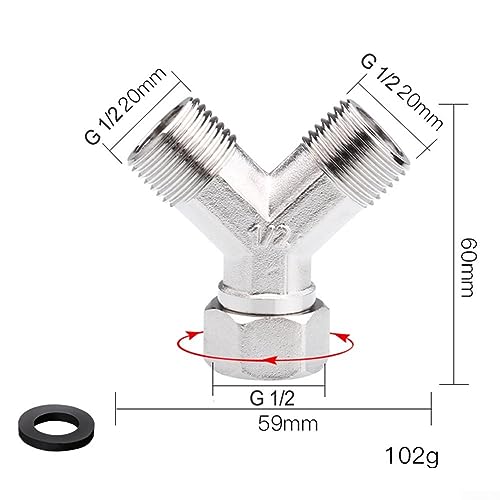 Schlauchverteiler, 1 Stück Kupfer Geschirrspüler Waschmaschine Wasserhahn Y Dual Splitter 1/2 Zoll Rohrverbinder Drei-Wege-Schlauch-Wasserhahn-Anschluss