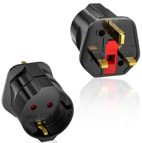 KEAGAR Pack of 2 European to UK Plug Adapter, EU to UK Plug Adapter with 13A Fuse, 2 Pin to 3 Pin 3250W Max, Travel Adapter Europe to UK, for France, Italy, Spain, Germany Euro to UK(Black)