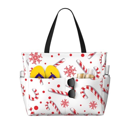 Grand sac de plage rouge canne de bonbon pour femme le fourre-tout idéal
