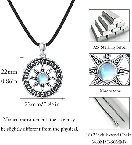 Sun/Celtic Necklace 925 Sterling Silver Viking Necklace Sun Necklace Moonstone Necklace Sun Pendant ViKing Jewellery for Men Women Boys Son Boyfriend Gift