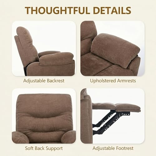 Sillón reclinable grande tela chenille marrón miniatura 5