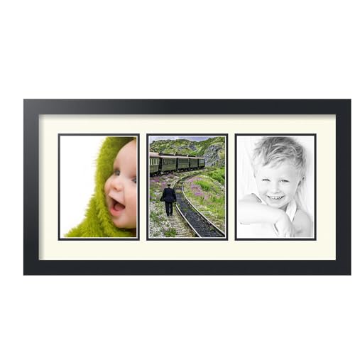 ArtToFrames Collage Picture Frame 3 Opening 3-6x8 Photo Frame | Made in USA | Black Frame Brilliant White and Black Mats | Wall Mount Multi Photo Display 26X14 Full Size