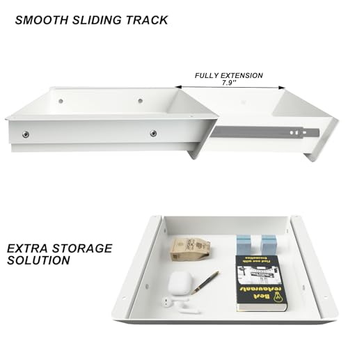 Image of White Under Desk Drawer with Removable Tray, 15.4 inch Wide 2-in-1 Organizer - 60 Ergonomic Tilt, 4-Compartment Insert for Pens, Phones & Cables, Ball Bearing Slides, for Home Office & Student Desk