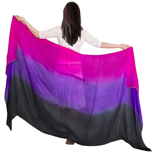 WEISIPU Women's Hand-Made Belly Dance Silk Scarf Veils in Beautiful Gradual Colors - Perfect for Professional Performances 1.14x2.5m / 98
