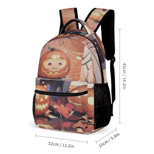 3Pcs Backpack Sets Halloween Pumpkin Print Travel Daypack 3 in 1 Lightweight Backpack Set with Lunch Bag And Cosmetic Bag2