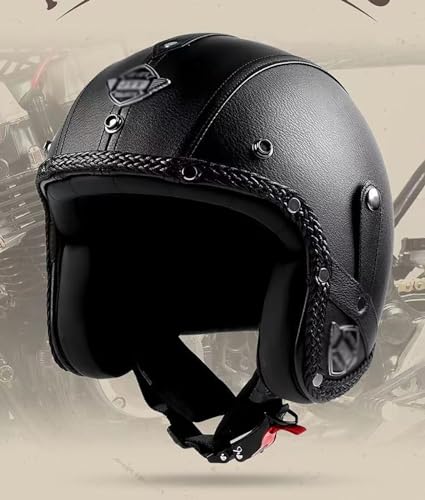 Casco moto jet retro de cuero con Bluetooth talla M para scooter 4
