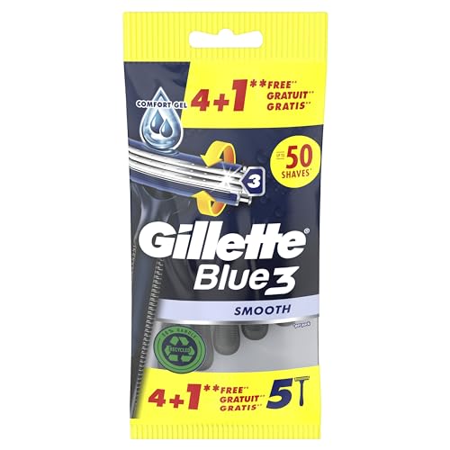 Gillette Blue3 - Máquinillas Desechables Para Hombre - 4+1 Unidades, 5 unidad, 1, maquinilla de afeitar hombre