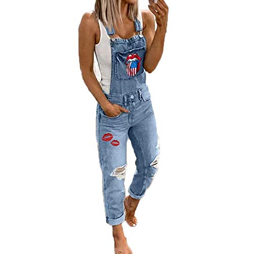 XINGENG Damen Latzhosen Denim Jumpsuit Slim Jeanslatzhose Overall Jumpsuit Playsuit Jeans Hosenanzug Damen Jeanslatzhose (Blau, S) Cover