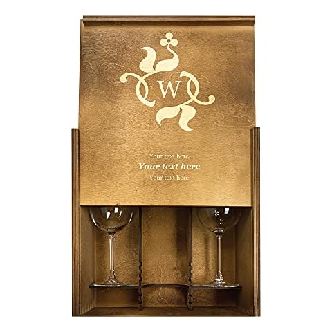 Custom Engraved Wine Box with Floral Monogram (Stained) Cover