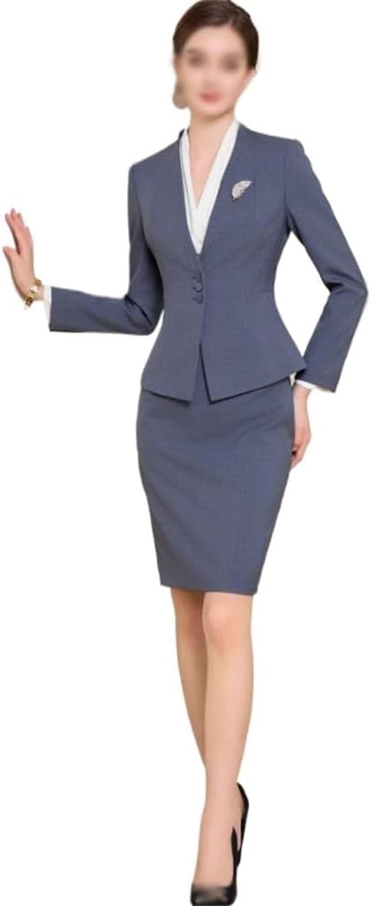 Blues Gray a Grain Button Administrative Suit Women's Autumn Women's Professional Suit Work Clothes