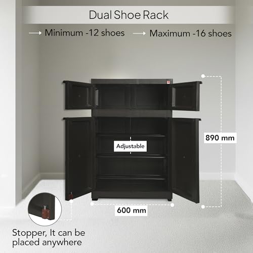 Image of Cello Novelty Dual Plastic Shoe Rack with Dustproof Doors| 3 Year Warranty | Chappal /Slipper /Footwear Stand for Home, Living Room, Office, Outdoor| Ice Brown Colour