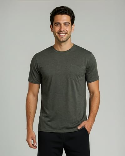 Image of Real Essentials 4 Pack: Men's Dry-Fit Short Sleeve Pocket Crew Performance Athletic T-Shirt (Available in Big & Tall)