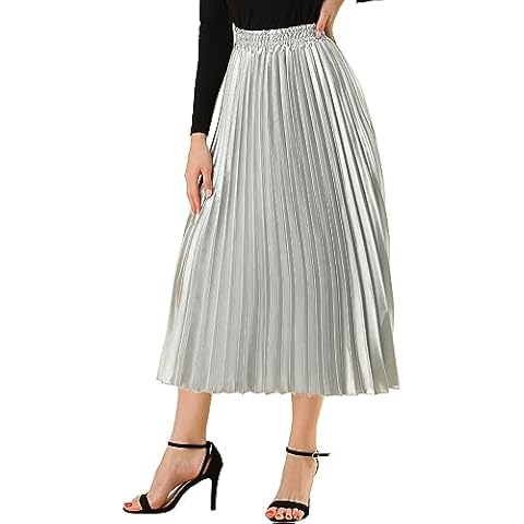 Allegra K Women's Metallic Pleated Midi Skirt Cover
