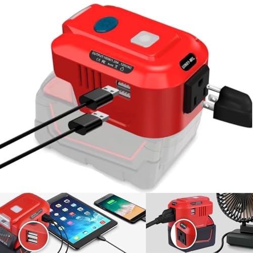 for Milwaukee 18V Battery Inverter Generator,Top Off for Milwaukee M18 USB Charger Adapter with LED Light,for Milwaukee Portable Power Source,for Milwaukee 150 Watt Power Inverter,18V DC to 120V AC