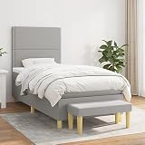 Homgoday Cama con somier tapizada con colchón, cama de matrimonio, cama individual para invitados, cama con somier y banco, estructura de cama con cabecero (plana con clavos), color gris claro, 90 x
