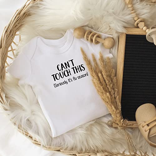 Macacão infantil orgânico de manga curta, macacão fofo, de 0 a 12 meses – não pode tocar neste macacão, Branco, 3-6 Months