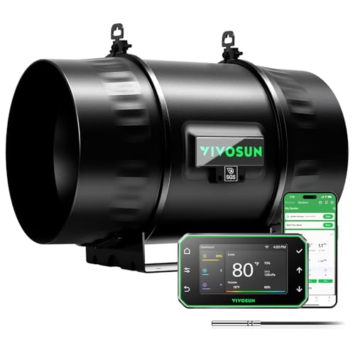 Image of VIVOSUN T8 8 inch Inline Duct Fan & Temperature Humidity Controller, E42A+ WiFi-App Control AeroZesh Grow Tent Fan& Smart Thermostat, 832 CFM EC Motor Exhaust Fan for Heating Cooling, Greenhouse Accessory