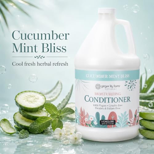 Image of Ginger Lily Farms Botanicals Conditioner, 128oz, Cucumber Mint Bliss | 100% Vegan & Cruelty-Free | Moisturizing Conditioner for All Hair Types | Refill Size