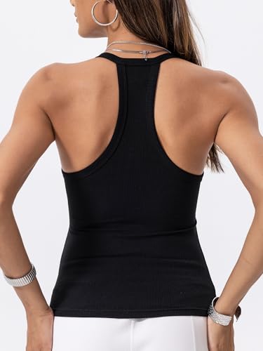 Danysu V Neck Cotton Tank Tops with Built-in Shelf Bra Sleeveless Racerback Fitted Basic Cami Shirts4