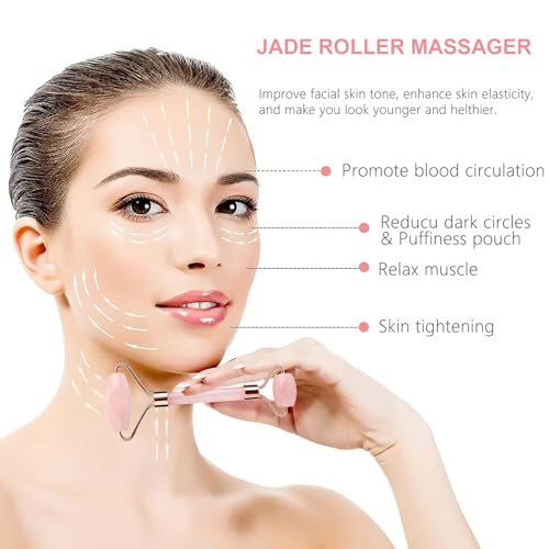Lamkrtlp Gua Sha & Jade Roller, Guasha para el Masaje Facial, Herramientas de Masaje Natural para Rejuvenecimiento y Relajación - imagen 2