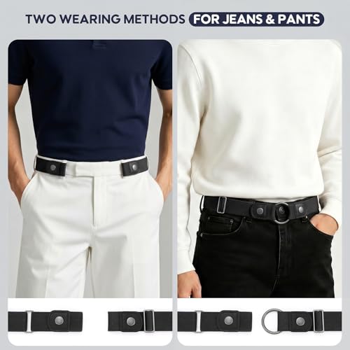 Image of WHIPPY No Buckle Stretch No Show Belt for Men 1.38 inches Wide, Buckless Invisible Elastic Belt for Jeans Pants