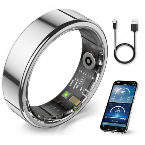 Image of UouNeaCo Smart Ring for Women & Men - 5ATM Waterproof, Fitness Tracker with Heart Rate Monitor, Sleep Tracker, Sports Modes, Fitness Ring Compatible Android iOS, No Subscription Fee (Silver, Size 9)