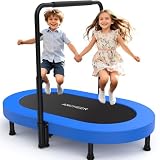 ANCHEER Trampoline, Mini Trampoline with Adjustable Handle - Indoor/Outdoor Rebounder for Kids & Toddlers, 56'' Safe Oval Fitness Trampoline with Bar for Home Fun