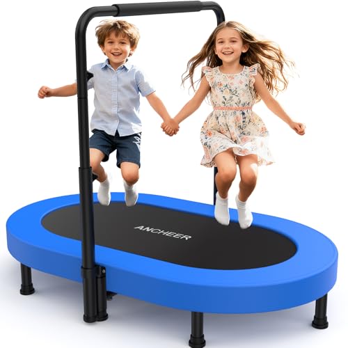ANCHEER Trampoline Mini Trampoline with Adjustable Handle - Indoor/Outdoor Rebounder for Kids & Toddlers 56 Safe Oval Fitness Trampoline with Bar for Home Fun