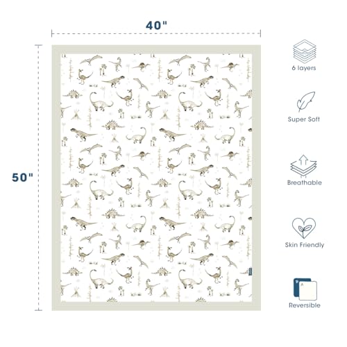 Image of GRSSDER Cotton Muslin Quilt Blanket - Silky Soft and Breathable Baby Blanket Quilt, Oversized Muslin Blankets for Newborns, Toddlers & Kids, 6 Layers Reversible Design for All Seasons, 40 inch x 50 inch