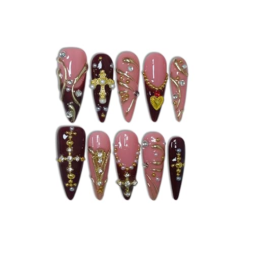 TENPAL Handmade Press on Nails Long Stiletto - Wine Red