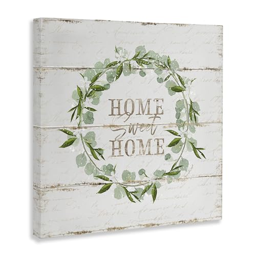 Stupell Industries Sweet Home Greeting Eucalyptus Wreath Rustic Plank Pattern Canvas Wall Art, 17 x 17, Beige by Stupell Industries - Image 3