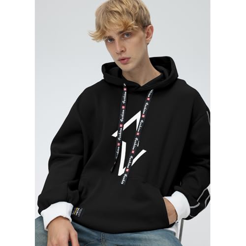 Men's Hoodie Patchwork Contrast Color Hoodies Casual Baggy Sweatshirt Pullover4