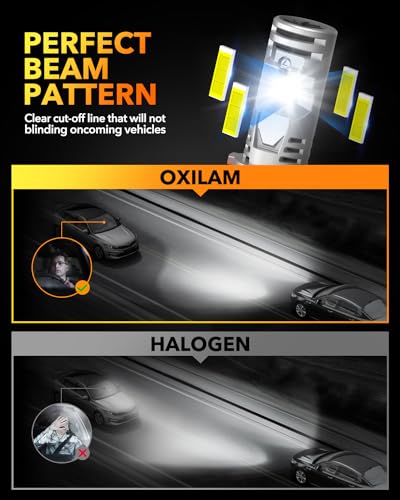 Image of OXILAM 9007 LED Light Bulb, 10X Brighter 6500K Cool White, 60,000Hrs Lifespan, Plug and Play, Anti-Flicker, IP68, HB5 LED Light Compatible with Cars Trucks SUVs, Pack of 2