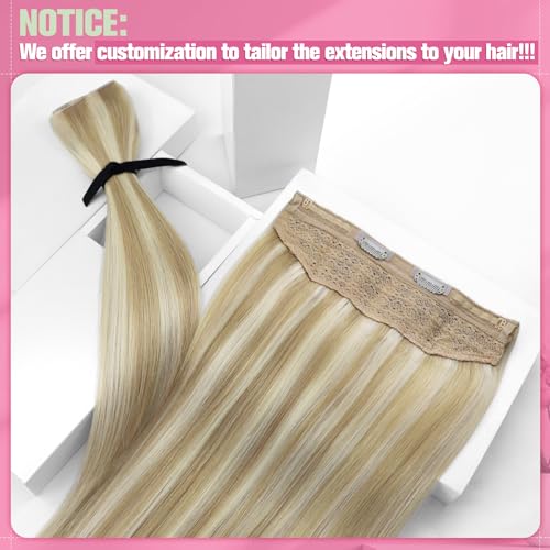 Image of YoungSee Wire Human Hair Extensions Balayage Wire Hair Extensions Real Human Hair Ombre Medium Brown to Caramel Blonde with Brown Fish Line Remy Hair Extension 14 Inch 70g