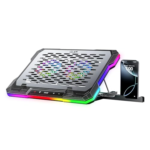 Image of CLAW Wind Pro K6 Laptop Cooling Pad with Display & 2x120mm Magnetic Removable Fans, 3600RPM Cooling, 8-Level Adjustable Height, 10 RGB Modes, USB & Type-C Ports, Metal+ABS Build, 10-19 inch Laptops
