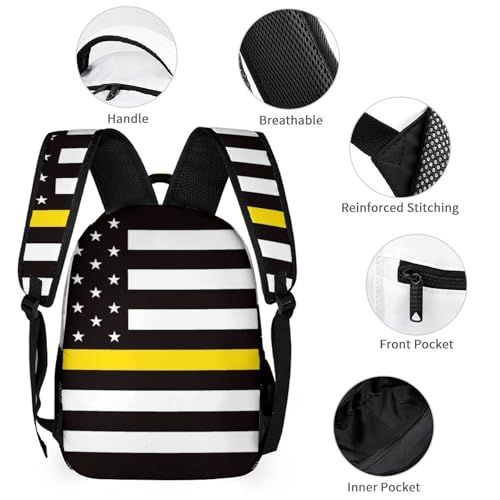 Thin Yellow Gold Line U.S.A Flag 3 PCS Backpack Set Casual Daypack with Insulated Lunch Bag & Pencil Case3
