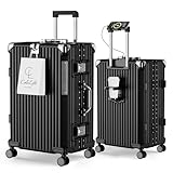 [ColoLife] スーツケース 機内持ち込み アルミ フレーム キャリーケース 耐衝撃 ストッパー付き 大容量 360度回転 キャスター キャリーバッグ USBポート TSAロック搭載 カップホルダー付き 隠しフック機能 携帯スタンド 乾湿分離収納袋 静音ダブルキャスター 多機能 キャリー ケース 便利グッズ 出張 ビジネス 旅行 (ブラック, L (68L/1週間程度))