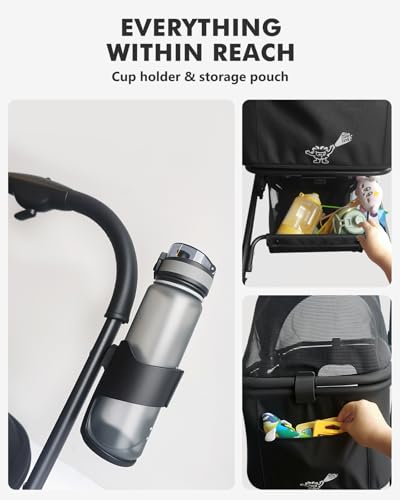 Image of 4 Wheels Pet Stroller, Dog Stroller for Small /Medium Dogs and Cats up to 33 lbs, One-Click Fold & Draggable, Removable Carrier, Zipperless Entry, Mesh Windows, Black