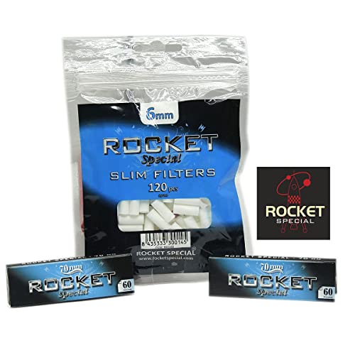 ROCKET SPECIAL - Papel de Fumar Liar 70mm + Filtros 6mm. (Lote con 4 bolsas de filtros + 8 libritos de 60 hojas) Cover