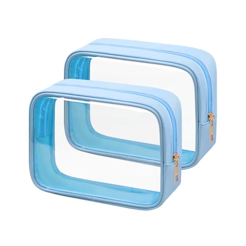 Ebbniur TSA Toiletry Bag Clear Makeup Bag Travel Essentials Cosmetic Bag for Men and Women Blue 2Pcs