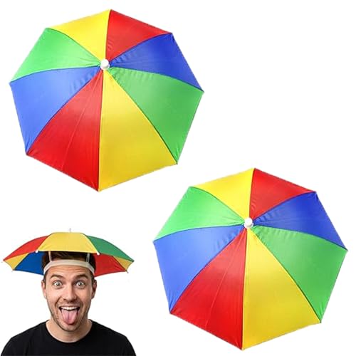 Umbrella Hat Adult Rainbow Umbrella Hat with Hands-Free Sun and Rain Protection Ideal for Fishing Travel Gardening Activities and Outdoor Adventures 2 Pcs Mini Umbrella Caps with 52 cm Diameter