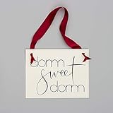 Dorm Sweet Dorm College Sign - Roommate Gift for University Dorm Room Wall or Door Plaque | Hanging Banner on Textured Linen Paper Print with Ribbon | Wall Decor for Dormroom Made in USA
