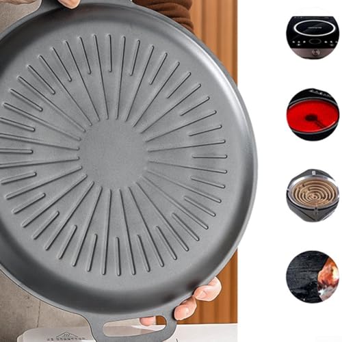 Non-Stick Stone Grill Pan, Indoor Cast Iron Barbecue Teppanyaki Plate with Even Heat Distribution for Camping BBQ Picnic Home Cooking - Image 6