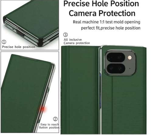 Image of WHITBULL Stylish Leather Case with Built-in Card Slot Flip Cover Compatible with Google Pixel 10 Pro Fold 5G (Green)